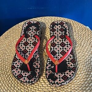 Women’s Tory Burch Platform Wedge Thong Flip Flop Sandals - Thandie Logo Sz 7.5